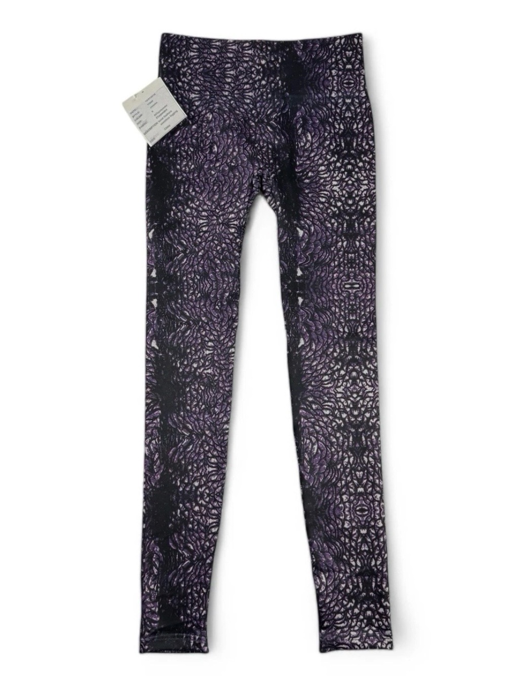 Hue Seamless Leggings Womens S Small Black Purple Tonal Feather Print NWOT